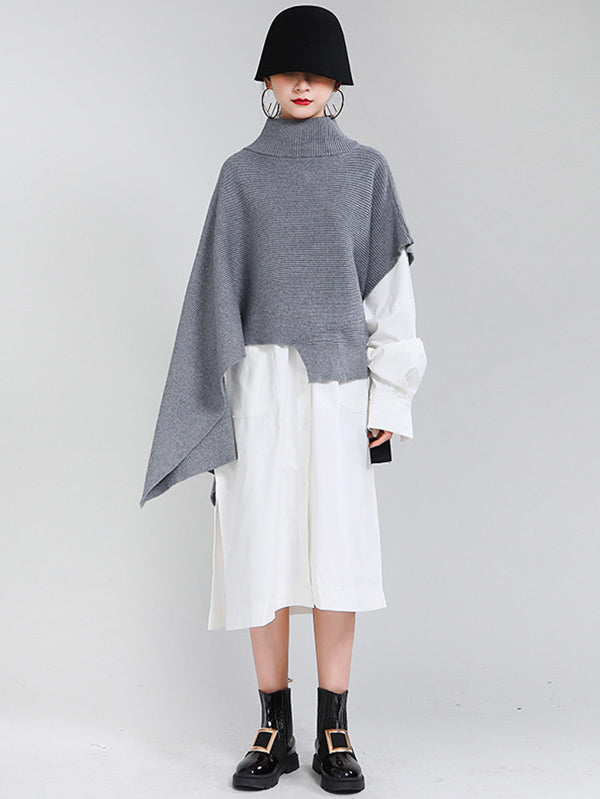 Original Solid High-Neck Irregularity Sweater