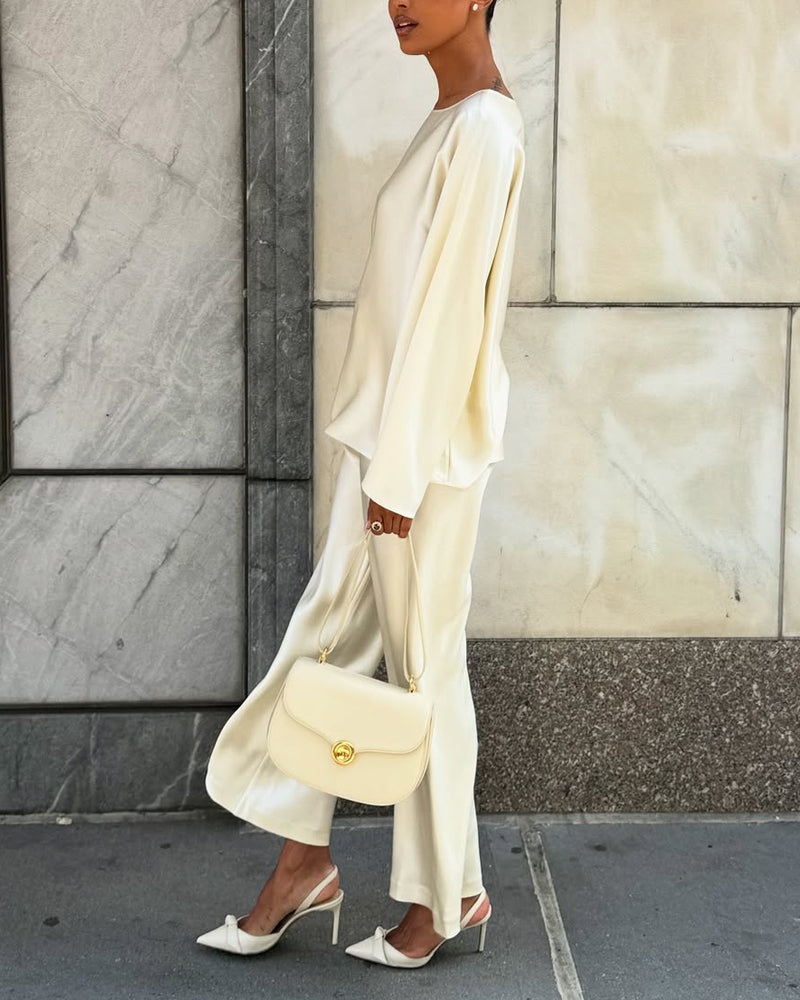 Fashionable Round Neck Top & Pants Two-Piece Set