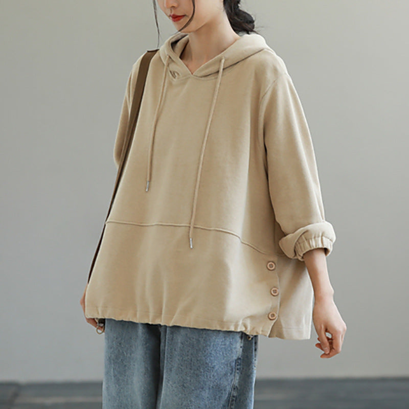 Loose Solid Color Hooded Long Sleeve Sweater