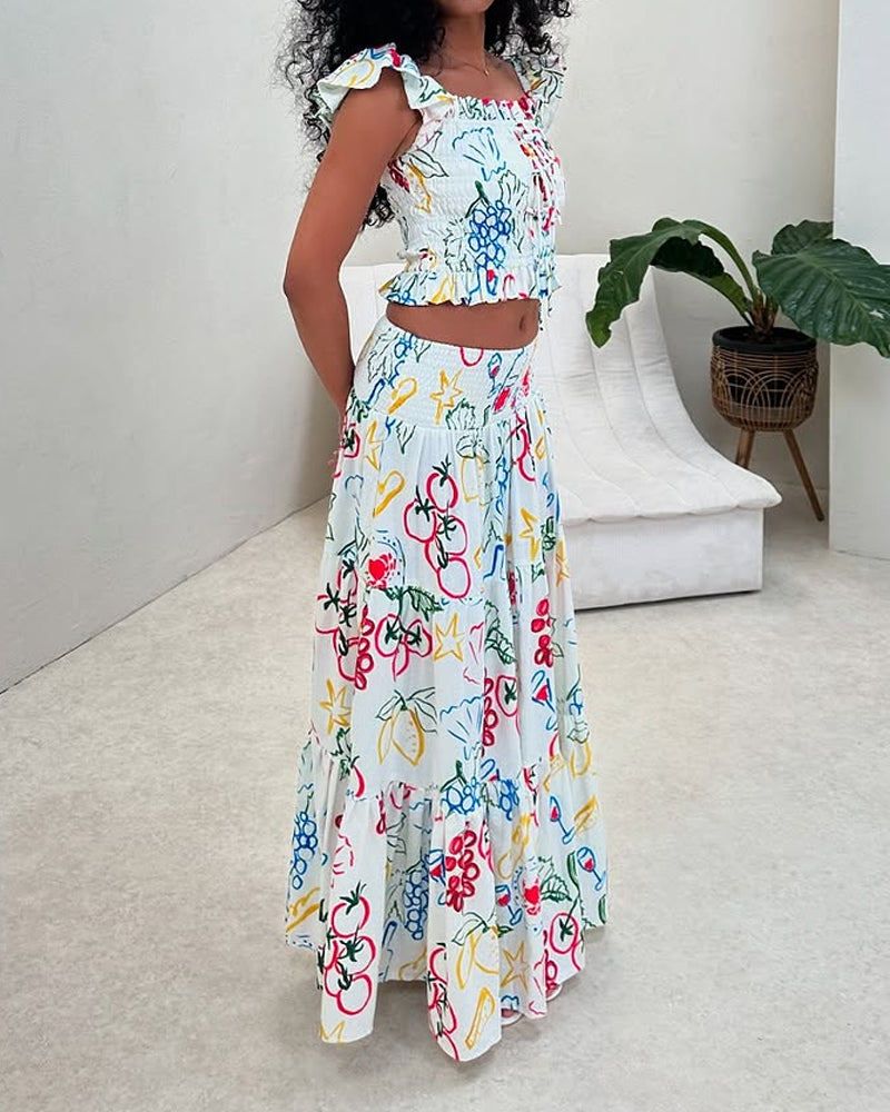 Cute Graffiti Top & Skirt Two-Piece Set