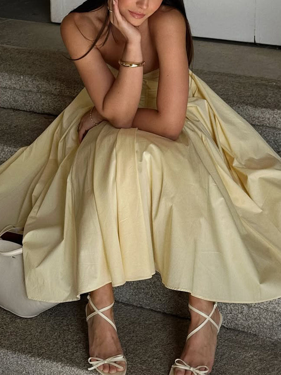 Yellow strapless evening dress