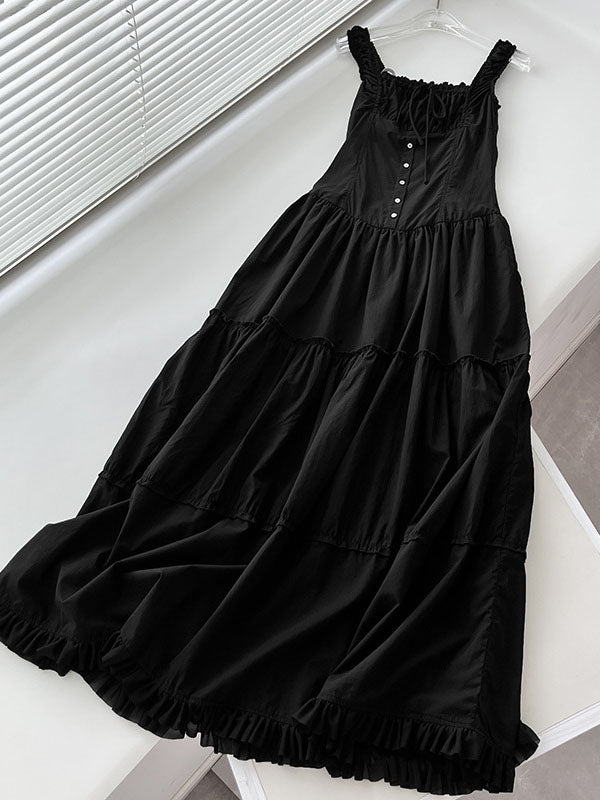 Smocked Pleated Tiered Camisole Maxi Dress