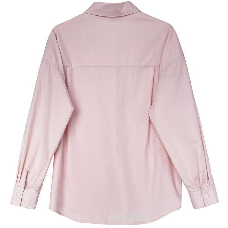 Simple Loose Solid Color Long Sleeve Shirt
