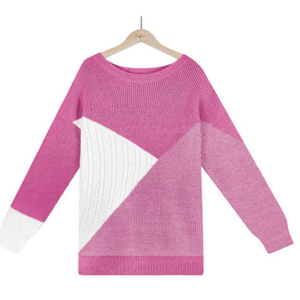 Thick Patchwork Round Neck Women's Sweater