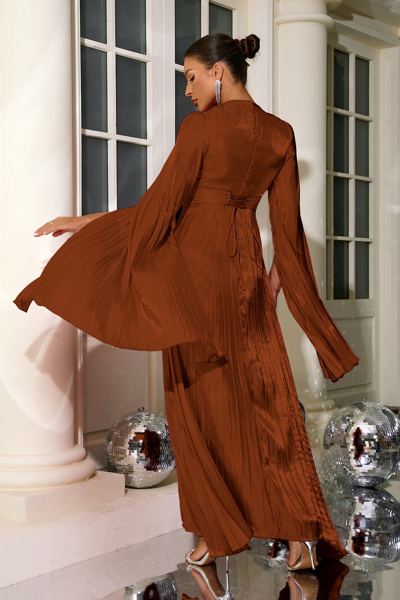 Veda Pleated Long Sleeve Maxi Dress