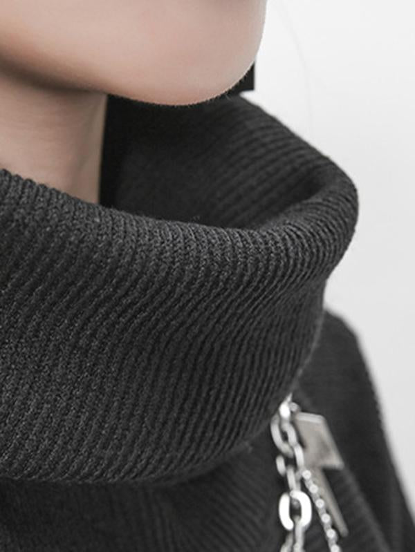 Black Cropped Turtleneck Sweater Dress