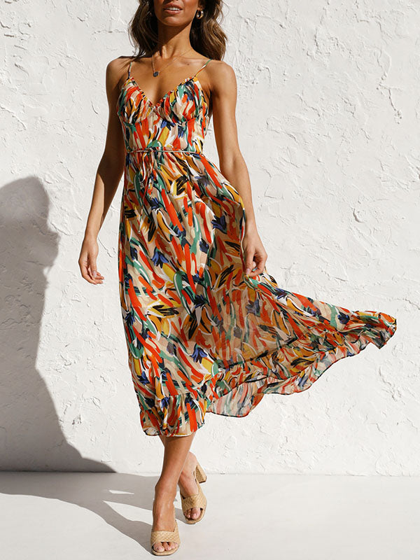 Tide Printed Ruffle Hem Camisole Midi Dress