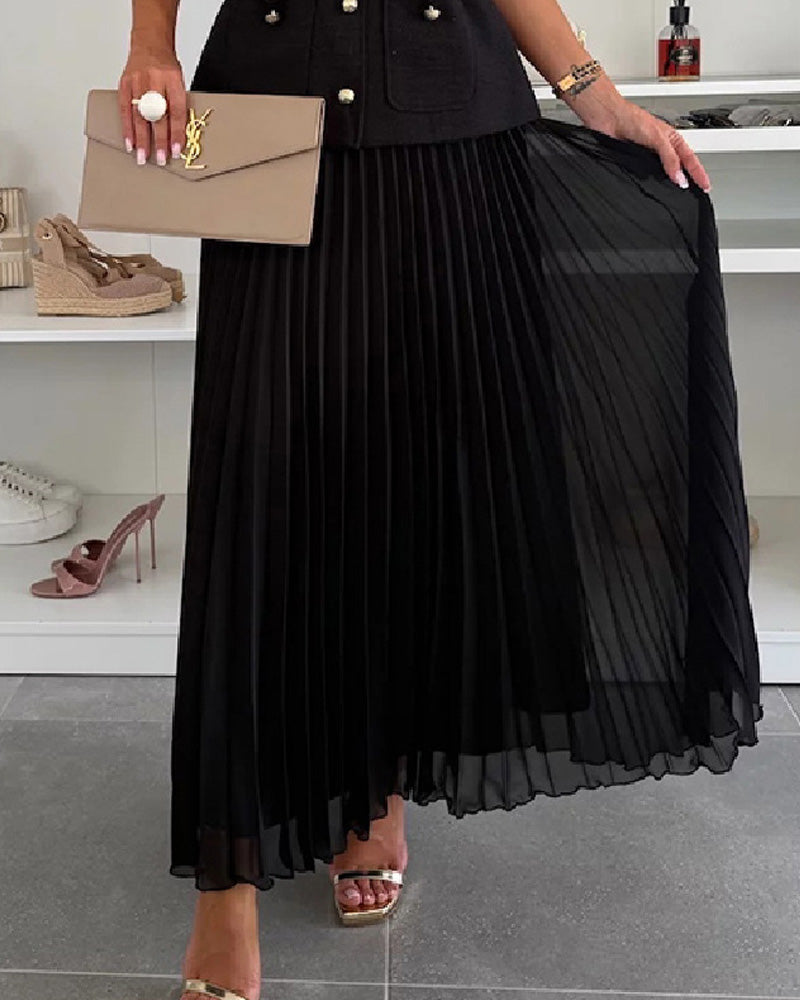 Small Chanel Vest Mesh Pleated Skirt Set