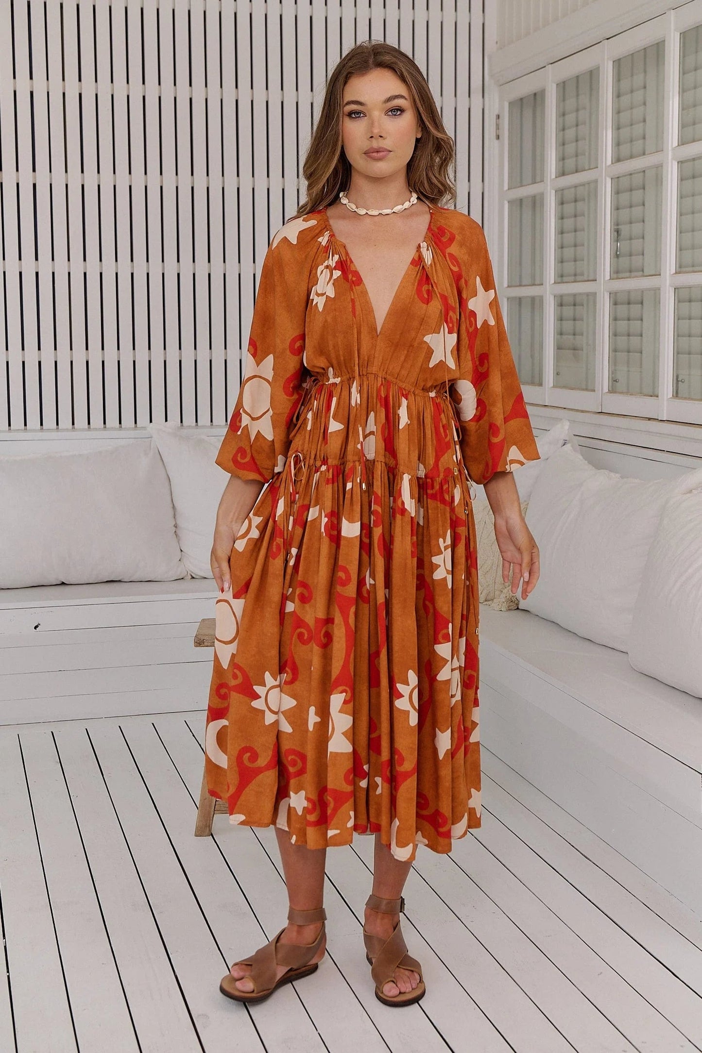 Women Long Sleeved Printed Boho Dress