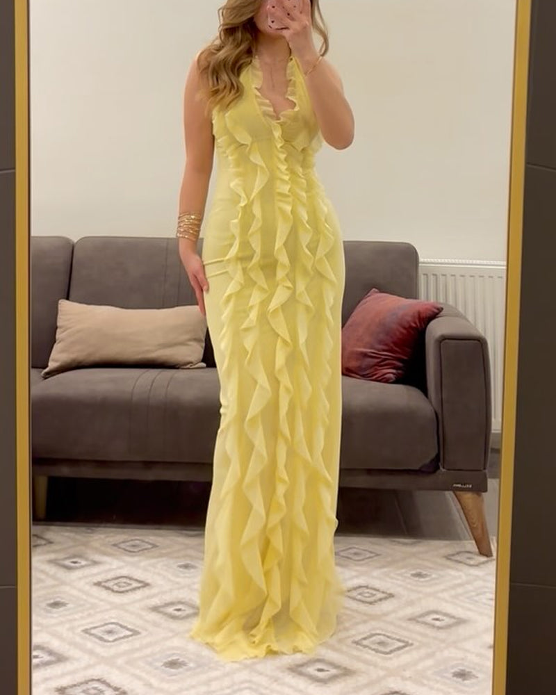 Elegant V-neck Ruffle Dress