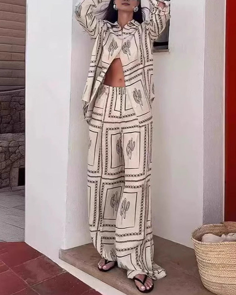 Artistic Print Shirt Pants Set