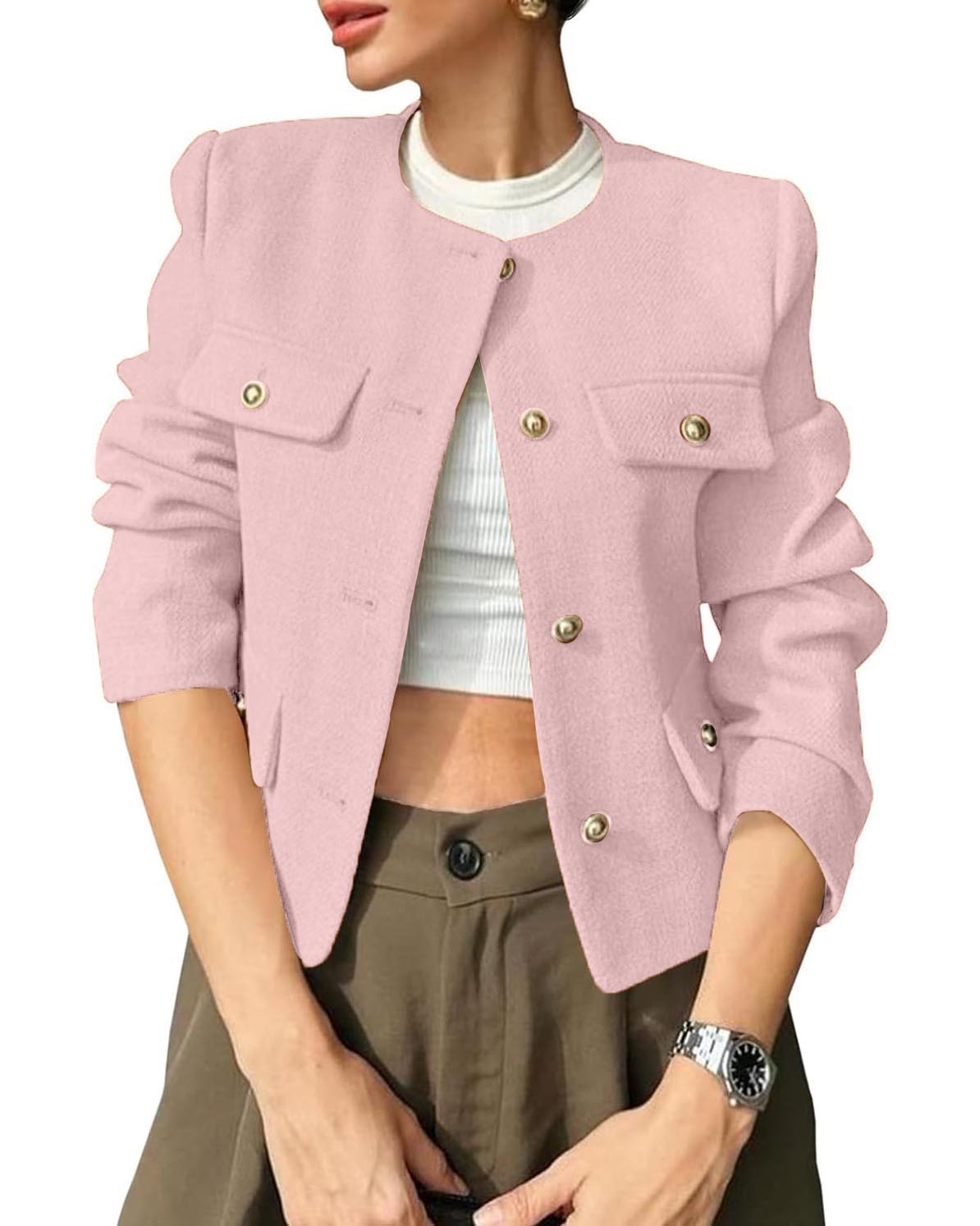 Women's 2025 Short Button-Down Tweed Blazer With Pockets (Buy 2 Free Shipping)