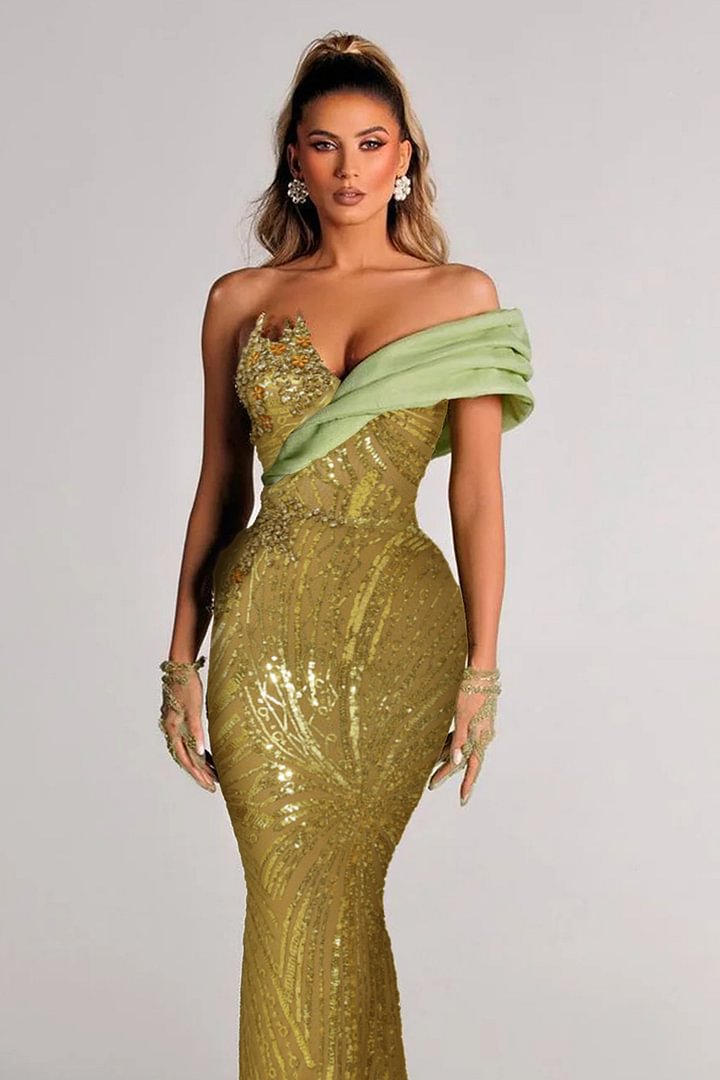 Junia Sequined Maxi Dress In Green