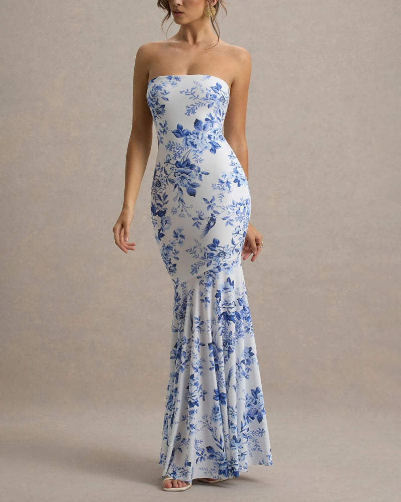 Elegant Strapless Fishtail Flower Dress