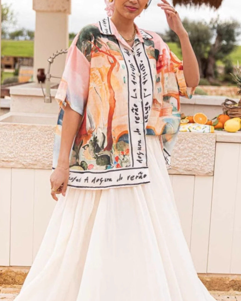 Distinctive Graffiti Print Short Sleeve Shirt