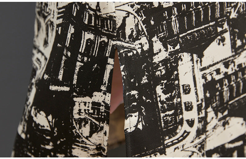 Vintage Print Lapel Long Sleeve Coat