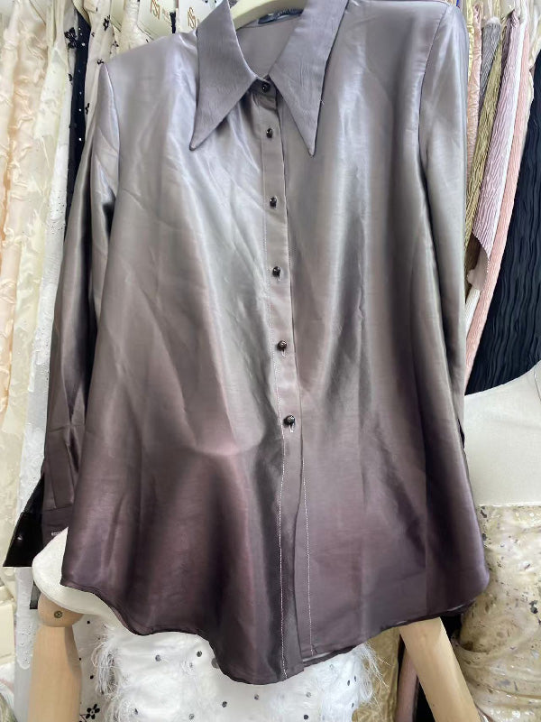 Long Sleeves Buttoned Gradient Lapel Blouses&Shirts Tops