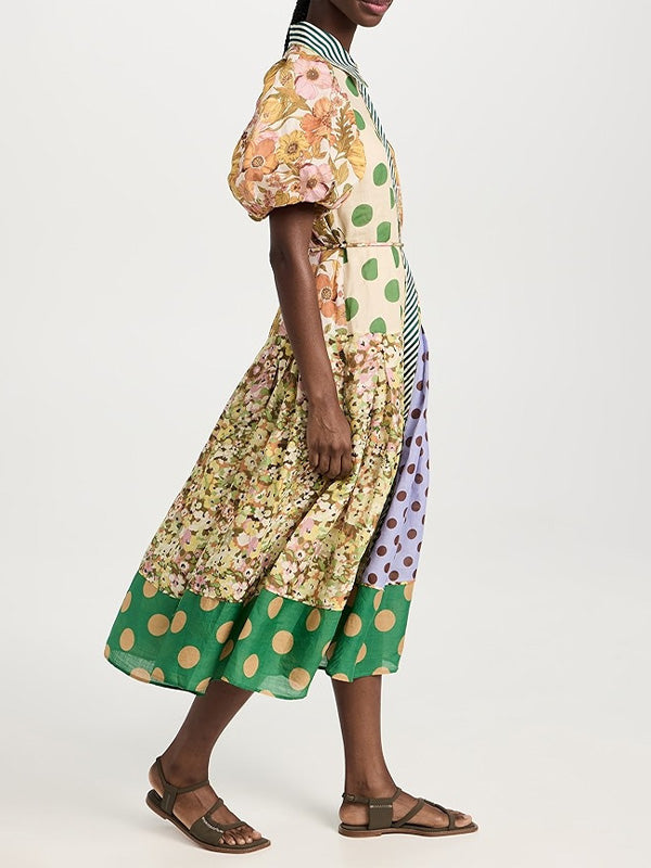 Stylish Print Puffy Sleeve Swing Dress