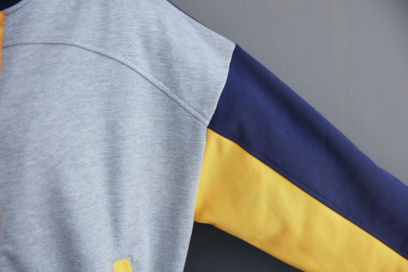 Casual Color Blocking Round Neck Long Sleeve Baseball Jacket