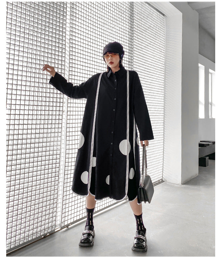 Vintage Loose Print Splicing Midi Dress