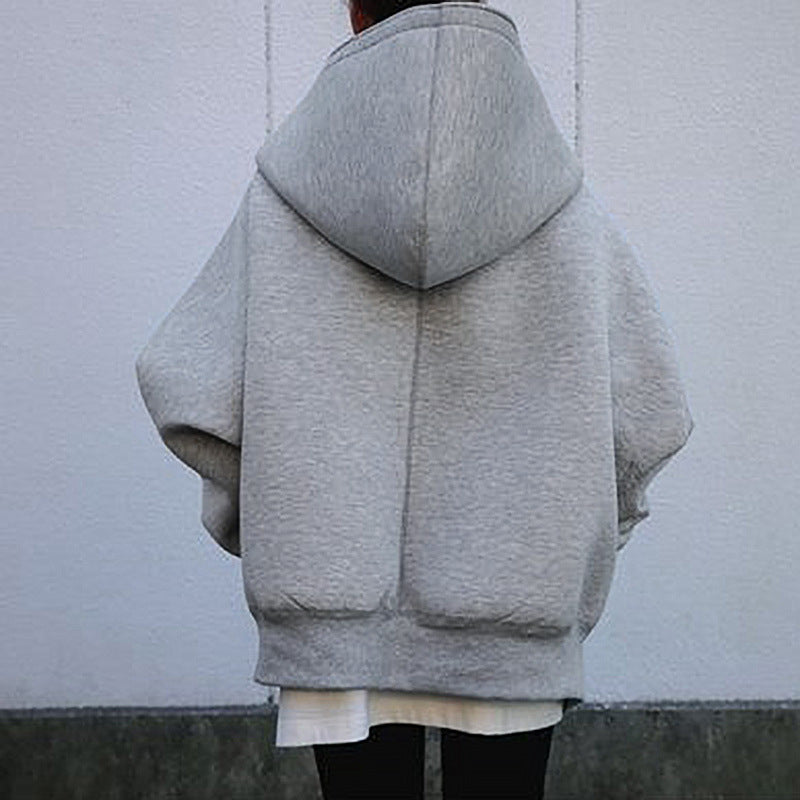 Simple Zipper Hooded Long Sleeve Sweatshirt