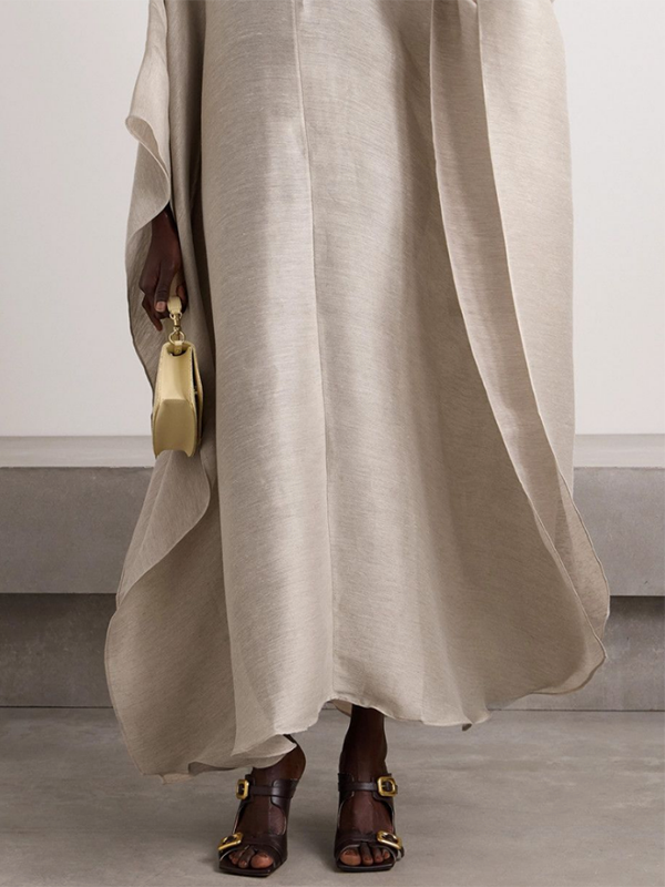 Batwing Sleeves Loose Solid Color Stand Collar Maxi Dresses