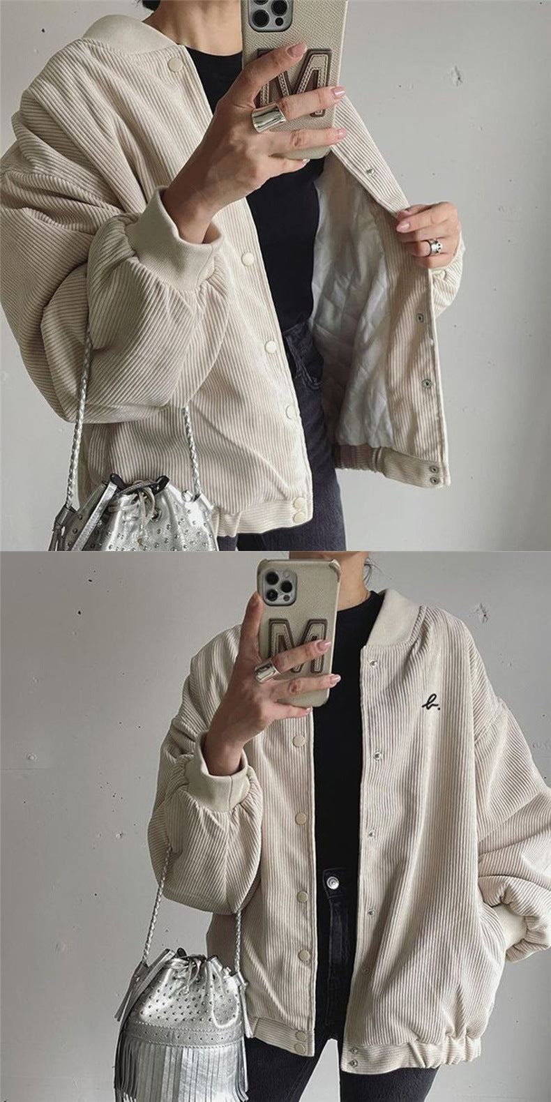 Casual Striped Button Baseball Jacket