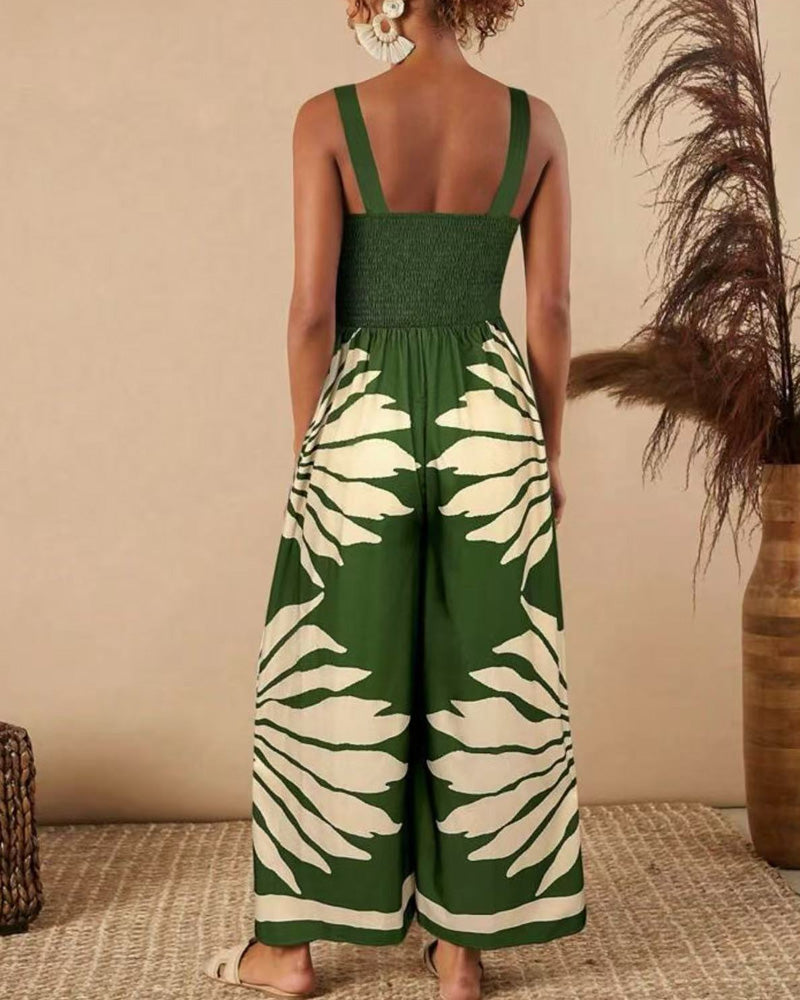 Fashion Printed Suspender Jumpsuit