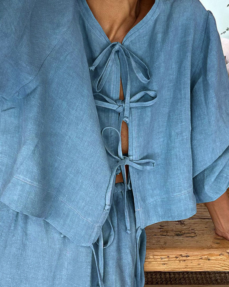 Retro puff sleeve two piece set