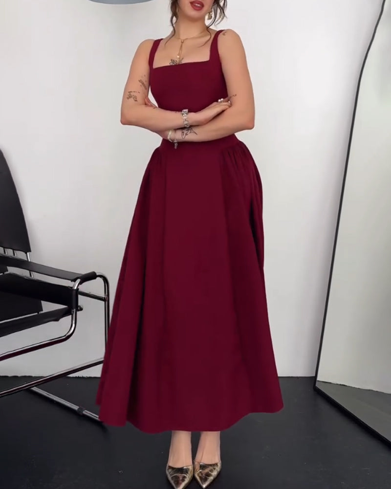 Elegant Solid Color Sling Dress