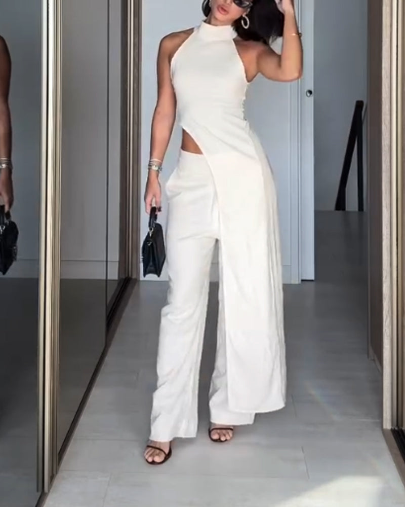Fashion Irregular Long Top & Pants Two-piece Set