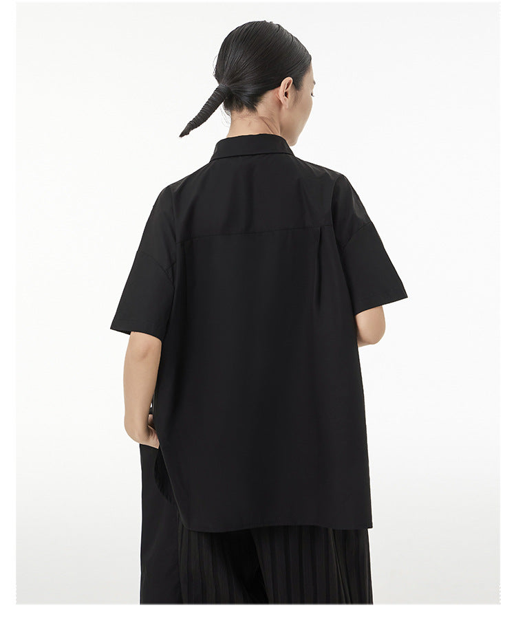 Irregular Splicing Short Sleeve Lapel Shirt