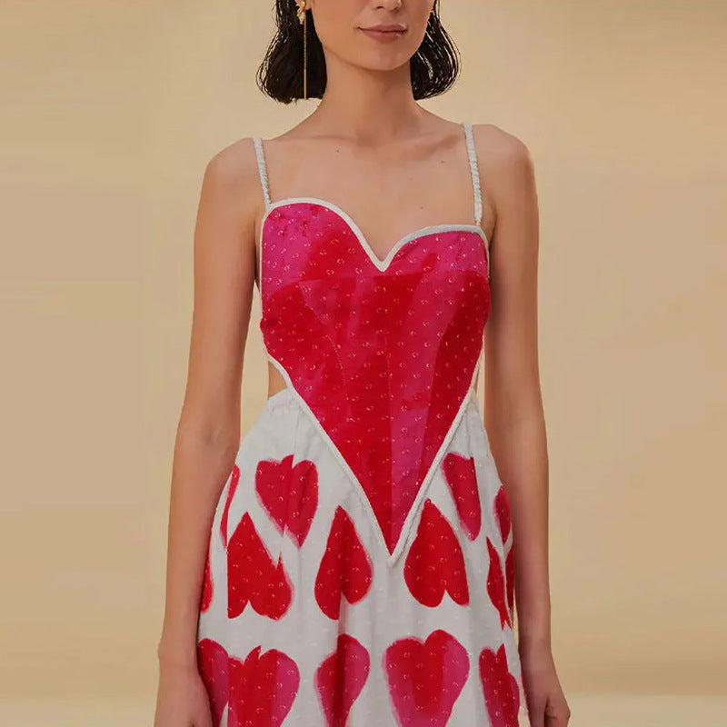 Elegant Casual Heart Printing Sleeveless Midi Dress