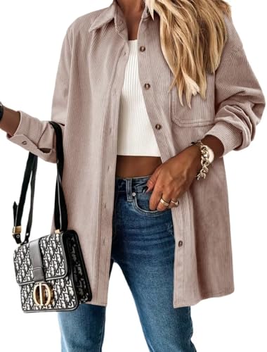 V Neck Button Down Oversized Blouses Tops with Pockets