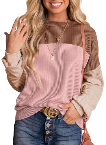 Womens Fashion Long Sleeve Crewneck Knitted Casual Loose Pullover Shirts Tops