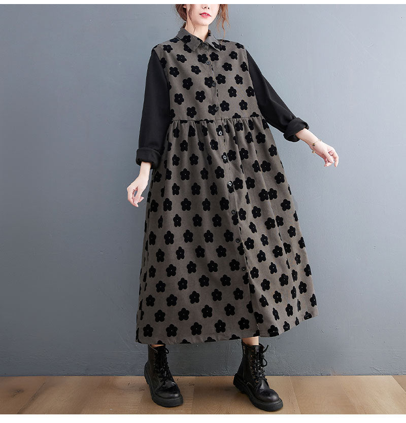Vintage Polka Dot Print Midi Dress