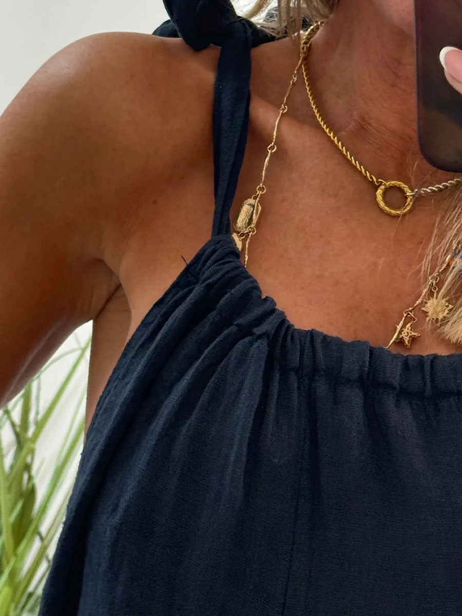 Cotton and linen casual jumpsuit