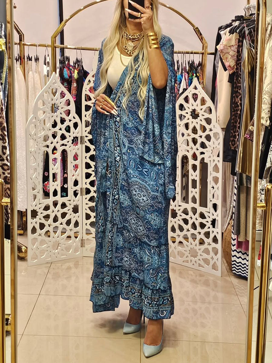 Summer vacation printed kimono