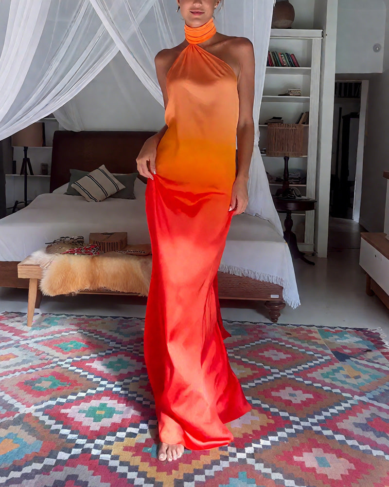 Lace-Up Neck Sleeveless Backless Dress