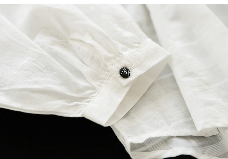 Literary Splicing Bubble Sleeve Cotton Shirt