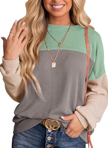Womens Fashion Long Sleeve Crewneck Knitted Casual Loose Pullover Shirts Tops