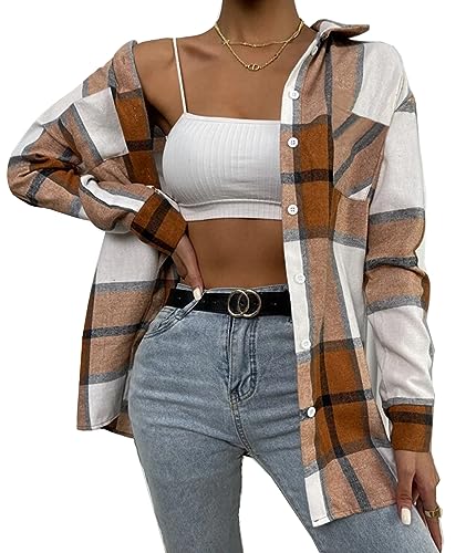 2025 Flannel Shirts for Women Buffalo Plaid Shirts Oversized Long Sleeve
