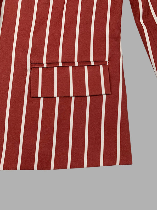 Long Sleeves Loose Striped Notched Collar Blazer Outerwear
