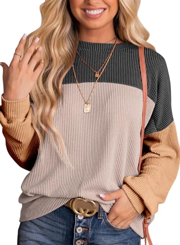 Womens Fashion Long Sleeve Crewneck Knitted Casual Loose Pullover Shirts Tops