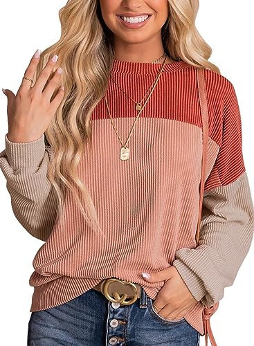 Womens Fashion Long Sleeve Crewneck Knitted Casual Loose Pullover Shirts Tops