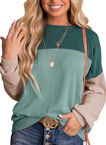 Womens Fashion Long Sleeve Crewneck Knitted Casual Loose Pullover Shirts Tops