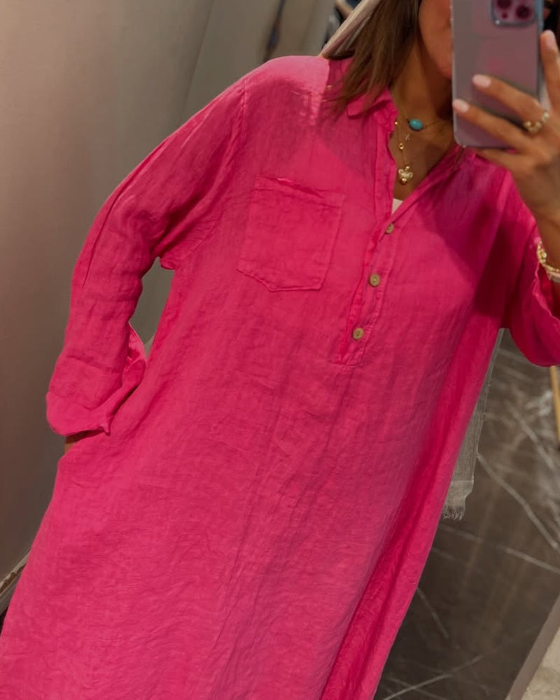 Casual Lapel Pocket Detail Loose Dress