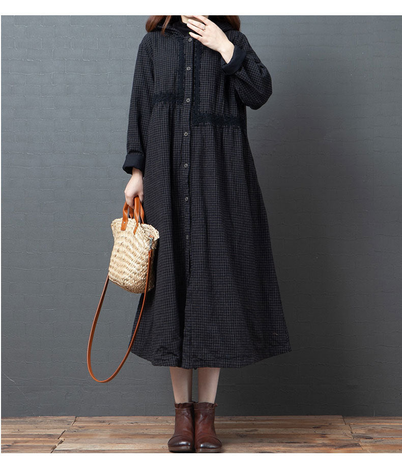 Loose Splicing Hooded Cotton Coat