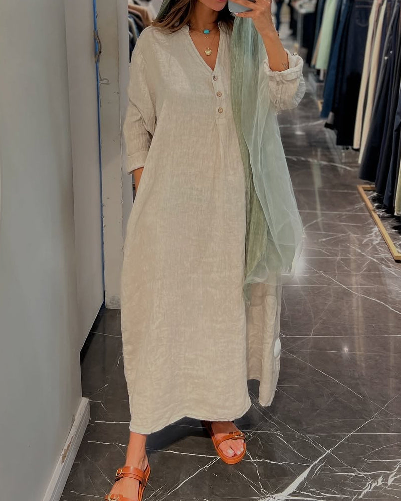 Casual Solid Color V-Neck Loose Dress