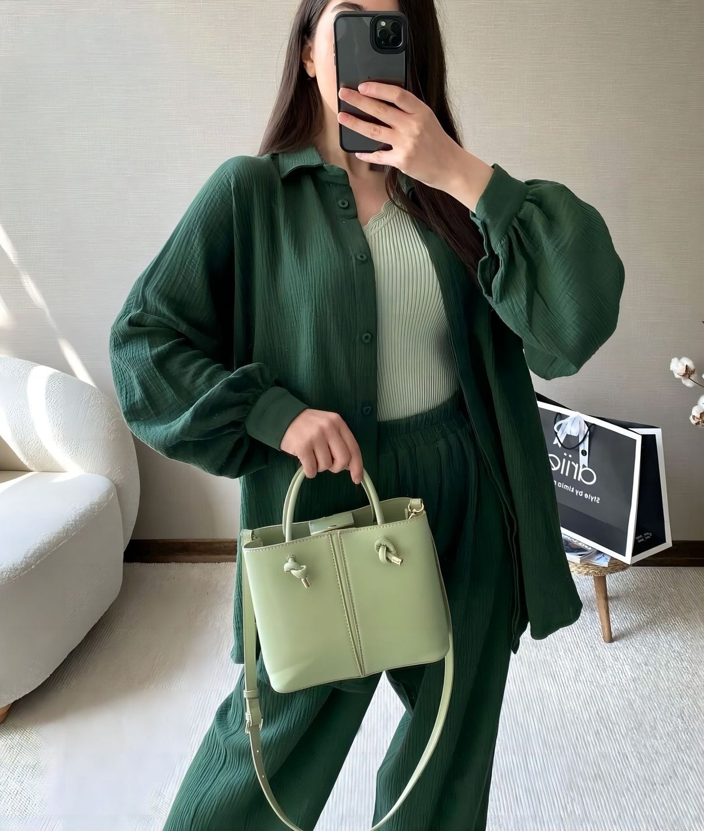 Long-sleeved Lapel Shirt Elastic Waist Trousers Two-piece Suit